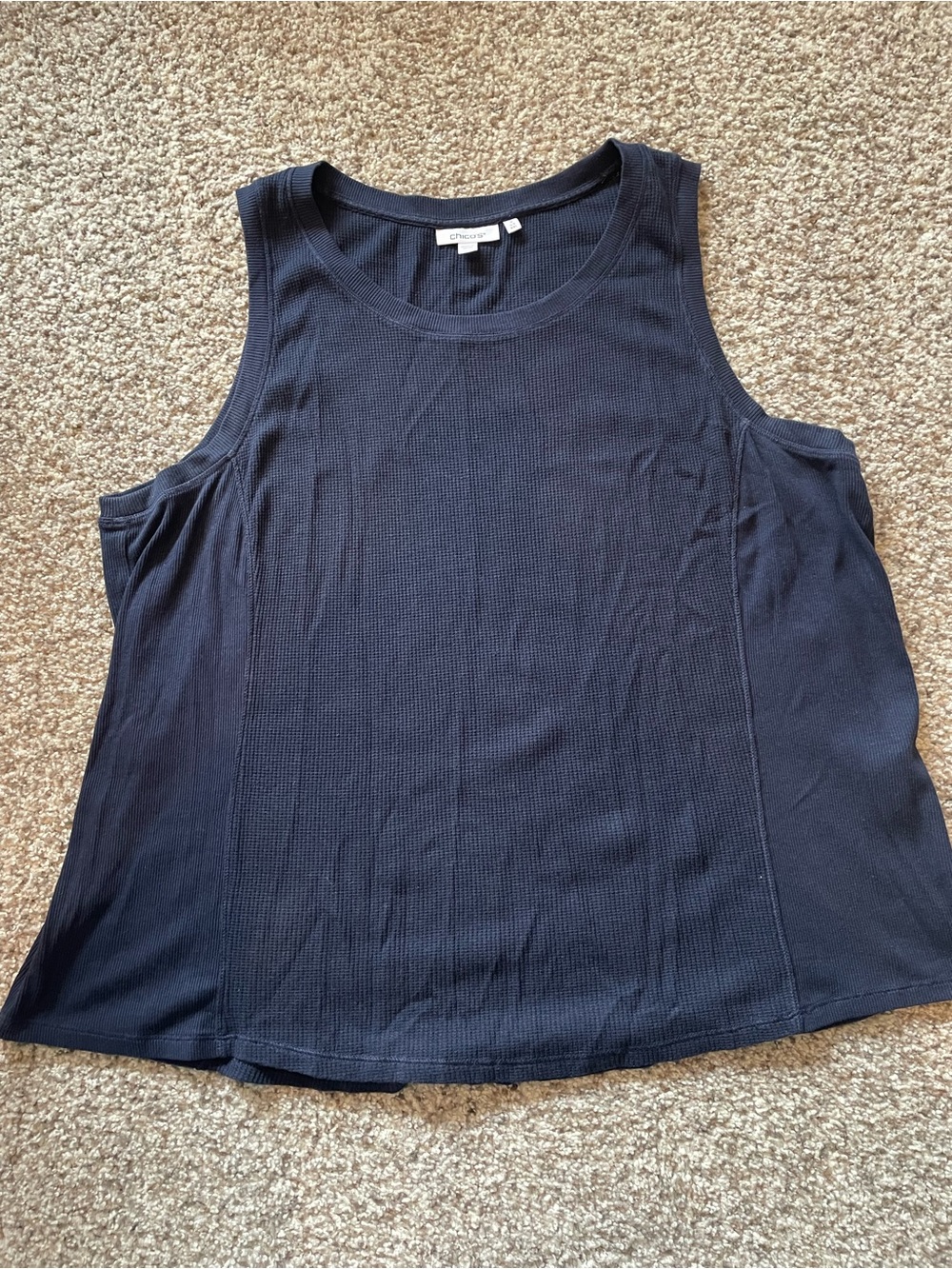 Chico's - Size 4 Navy Ribbed Scoop Neck Tank Top